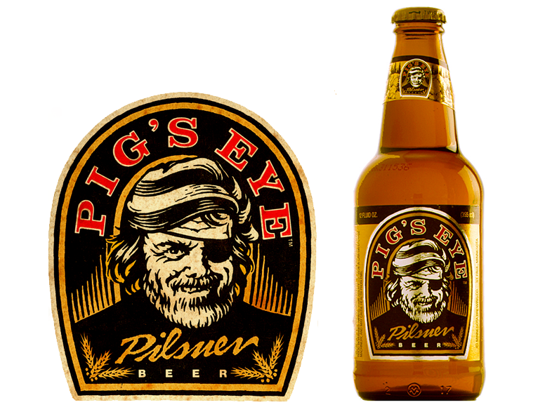 Woodcut style character illustration for a beer bottle label