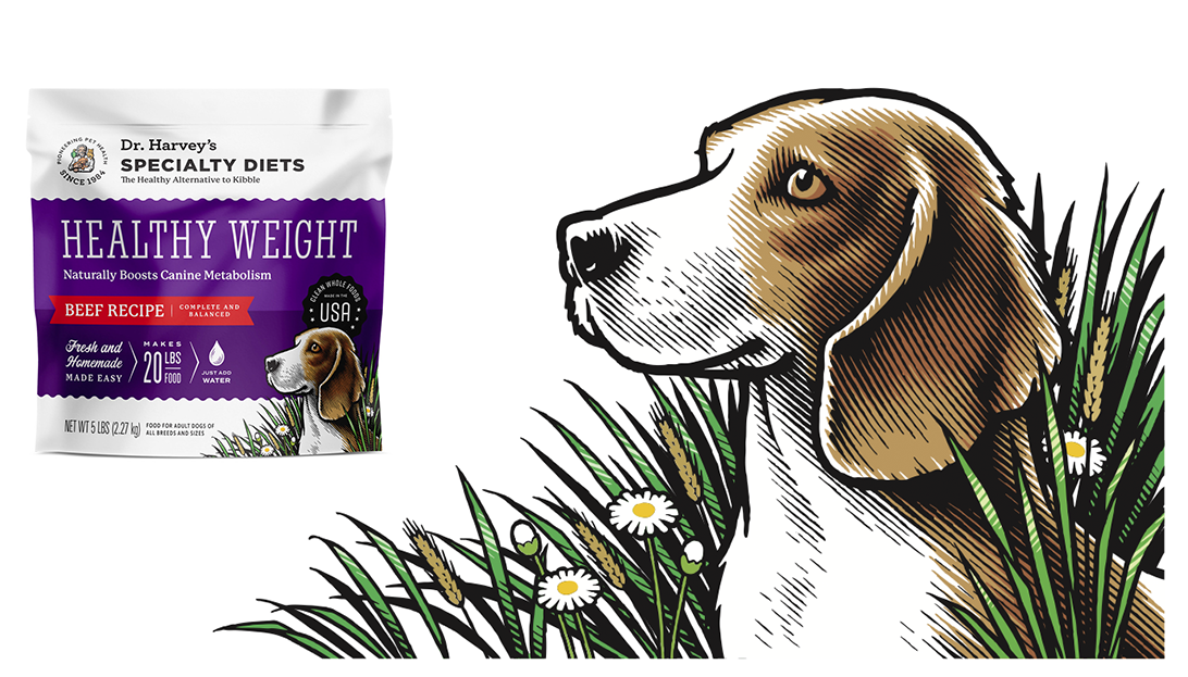 Color vector art for dog food package label by Ken Jacobsen